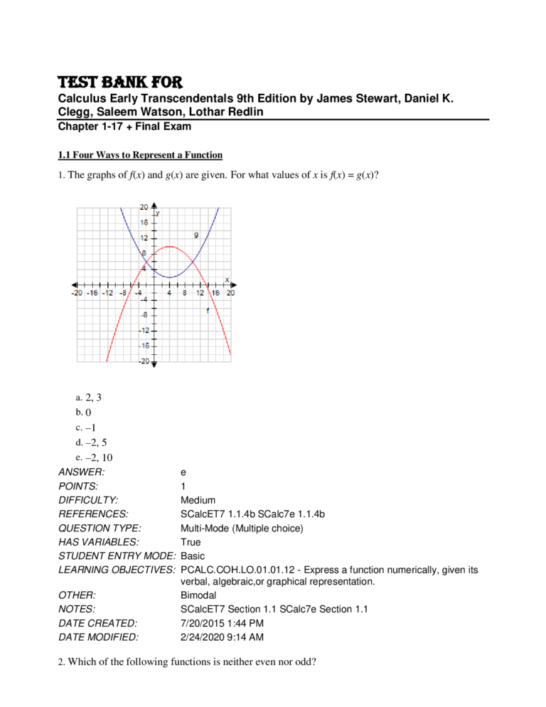 Test Bank for Calculus: Early Transcendentals 9th Edition by James Stewart, Daniel K. Clegg, Saleem Watson, Lothar Redlin