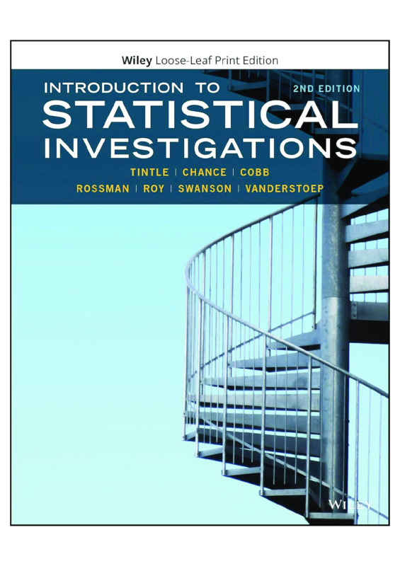Solutions manual for Introduction to Statistical Investigations 2nd edition by Nathan Tintle, Beth L. Chance, George W. Cobb, et al.