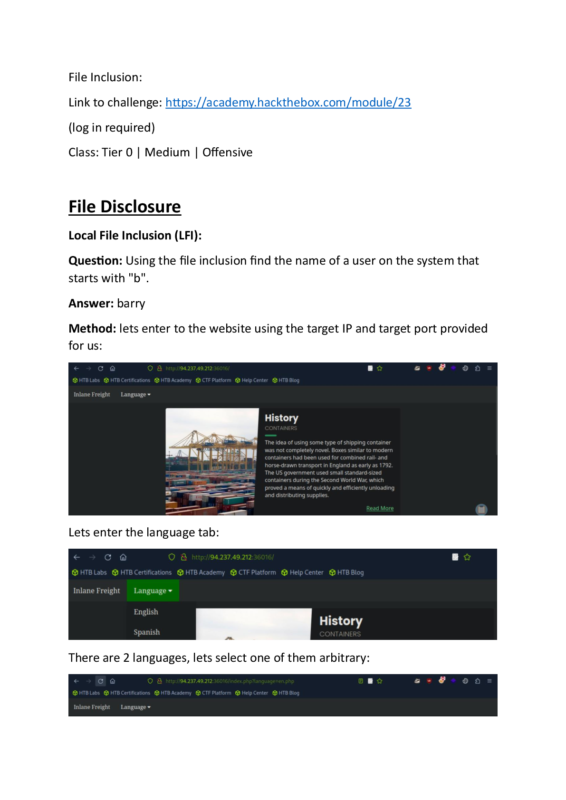 File Inclusion. Hack The Box Module 23