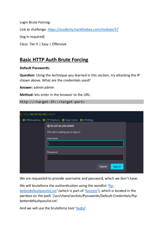 Login Brute Forcing: Hack The Box Module 57
