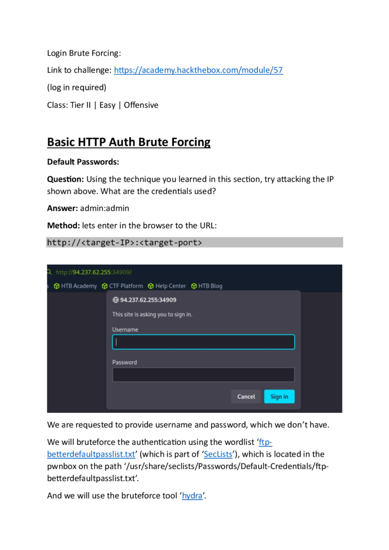 Login Brute Forcing: Hack The Box Module 57