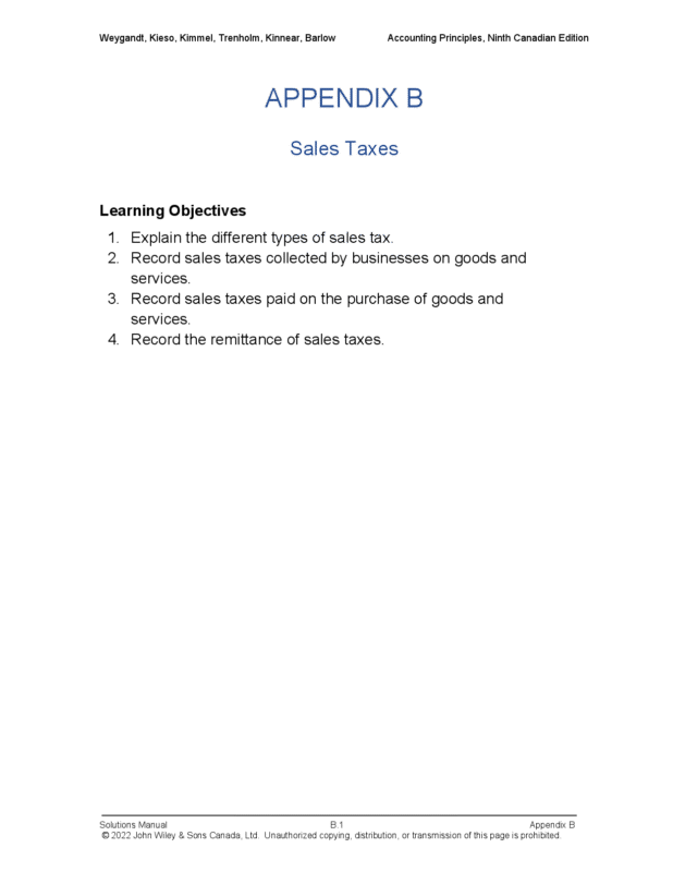 Solutions manual for  Accounting Principles, 9th Canadian Edition, Volume 1 by Jerry J. Weygandt, Donald E. Kieso, and Paul D. Kimmel