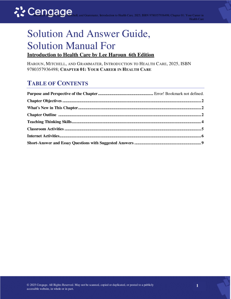 Solutions Manual for Introduction to Health Care 6th Edition by Lee Haroun Chapter 1-23