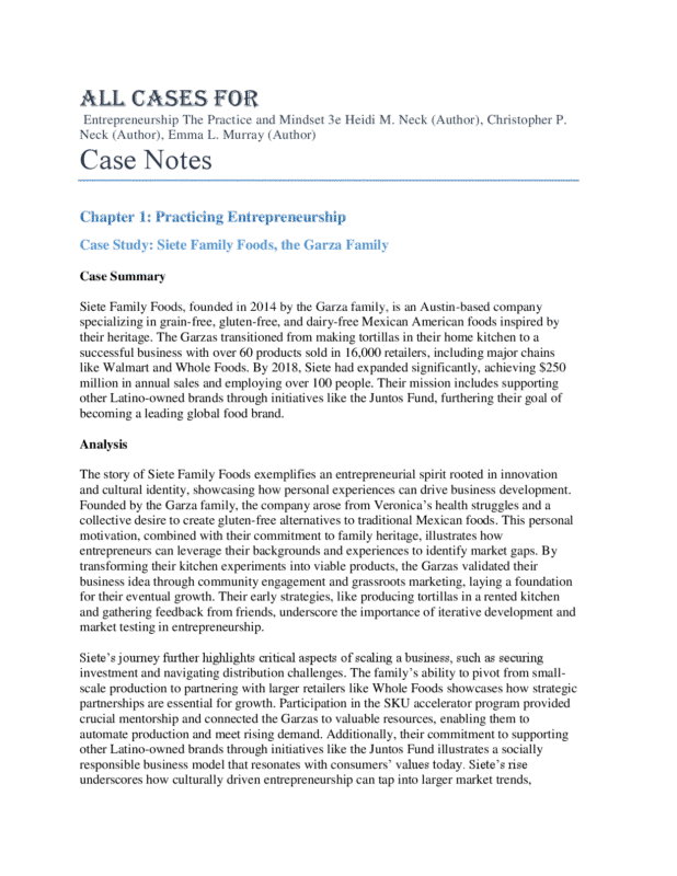 Case Solutions For Entrepreneurship: The Practice and Mindset 3rd Edition by Heidi M. Neck, Christopher P. Neck, Emma L. Murray