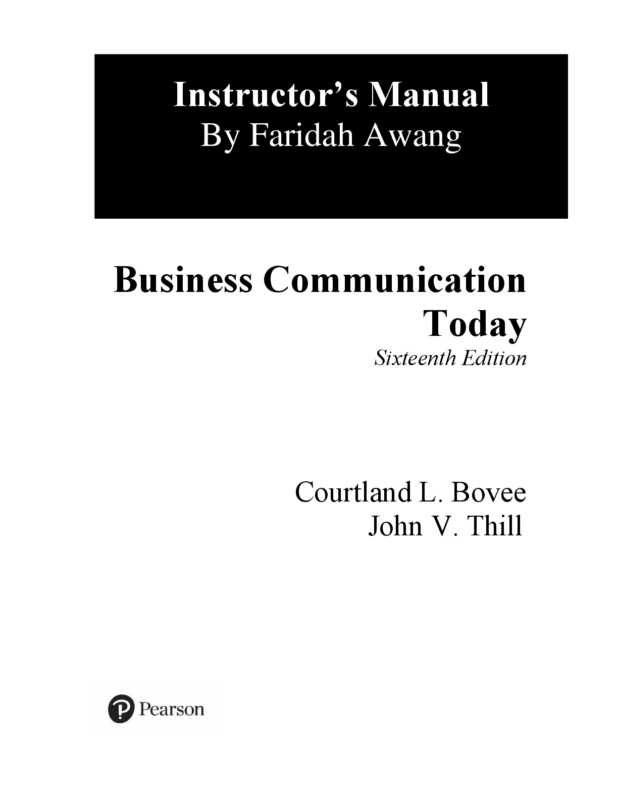 Solutions Manual For Business Communication Today, 16th Edition by Courtland L. Bovee, John V. Thill