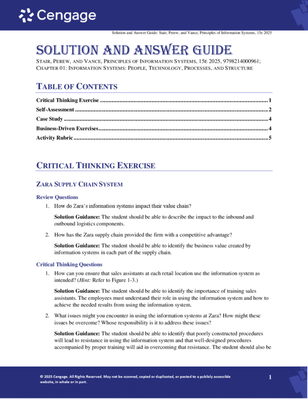 Solutions Manual For Principles of Information Systems 15th Edition by Ralph Stair, Mark Perew, Lakeisha Magwood Vance 2025