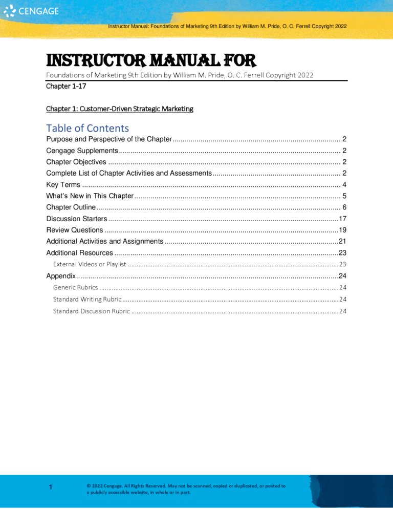 Solutions Manual For Foundations of Marketing 9th Edition by William M. Pride, O. C. Ferrell Copyright 2022 Chapter 1-17