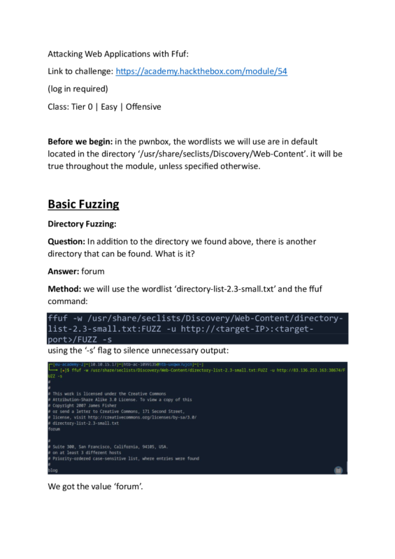 Attacking Web Applications with Ffuf: Hack The Box Module 54