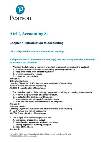 TEST BANK for Accounting: An Introduction 8th Australian Edition by Peter Atrill
