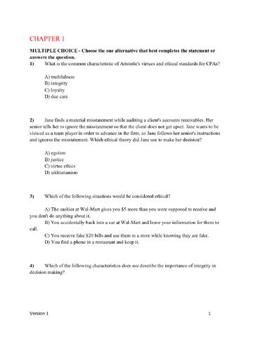 Test Bank for Ethical Obligations and Decision-Making in Accounting: Text and Cases 6th Edition By Steven Mintz and William Miller