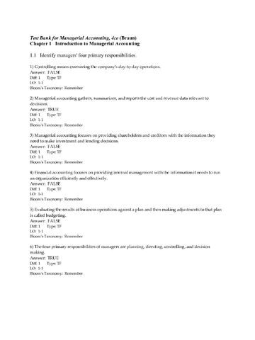 Test Bank for Managerial Accounting, 4th Canadian Edition by Karen Braun; Wendy Tietz