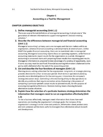 Test Bank for Managerial Accounting, 4th Edition by Charles Davis, Elizabeth Davis