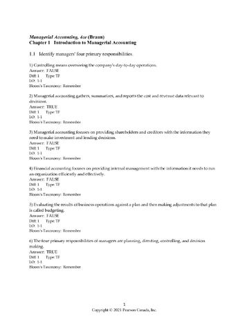 Test Bank for Managerial Accounting, 4th Canadian Edition by Braun