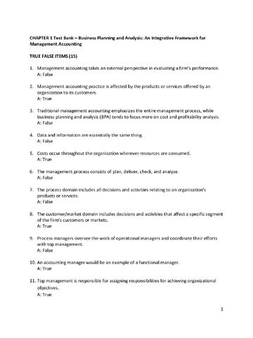 Test Bank for Management Accounting, An Integrative Approach, 2nd Edition by Carol Connolly, Merchant