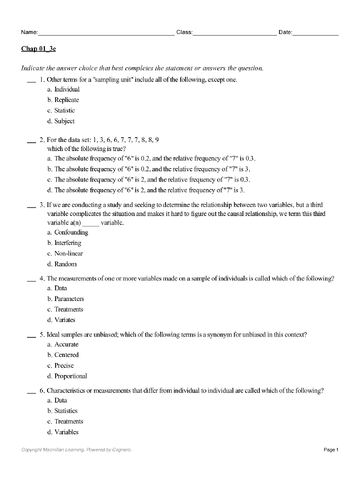 Test Bank for The Analysis of Biological Data, 3rd Edition, 3e by Michael C. Whitlock; Dolph Schluter TEST BANK