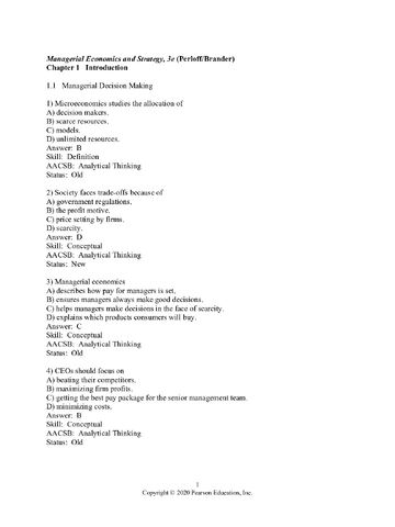 TEST BANK for Managerial Economics and Strategy, 3rd Edition by Jeffrey Perloff, James Brander