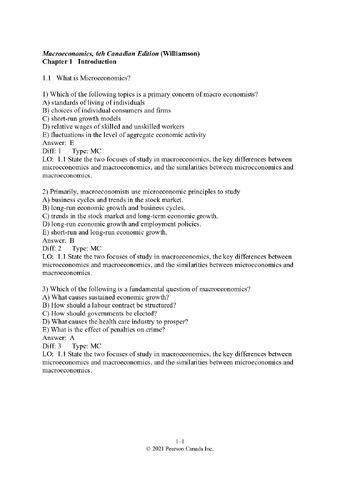 TEST BANK for Macroeconomics, 6th Canadian Edition by Stephen Williamson