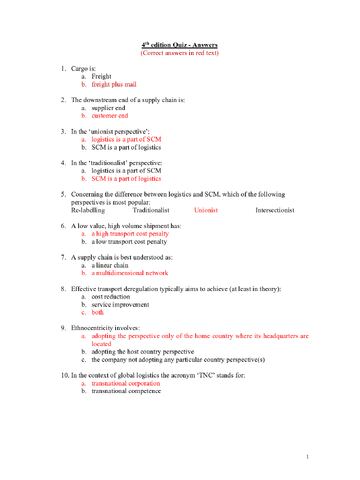 Global Logistics and Supply Chain Management, 4th Edition by Mangan, Lalwani, Calatayud | QUIZ-TEST BANK