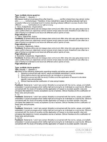 Test Bank for Business Ethics: Managing Corporate Citizenship and Sustainability in the Age of Globalization 5th Edition Crane, Matten, Glozer, Spence