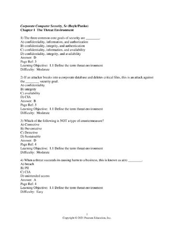 Test Bank for Corporate Computer Security, 5th Edition by Randall J. Boyle,Raymond R. Panko TEST BANK