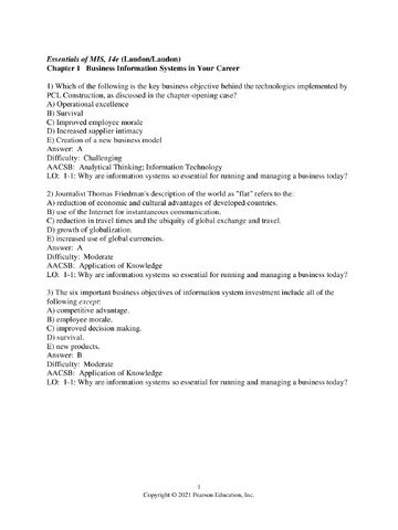 Test Bank for Essentials of MIS 14th Edition by Ken Laudon, Jane Laudon
