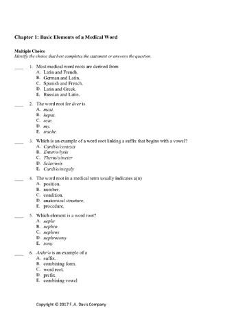 Test Bank for Medical Terminology Systems, A Body Systems Approach, 8th Edition by Barbara A. Gylys, Mary Ellen Wedding