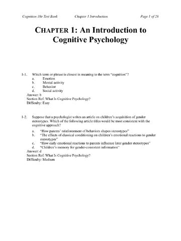 Test Bank for Cognition, 10th Edition by Margaret W. Matlin