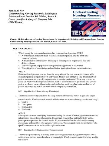 TEST BANK for Understanding Nursing Research: Building an Evidence-Based Practice 8th Edition by Grove and Jennifer