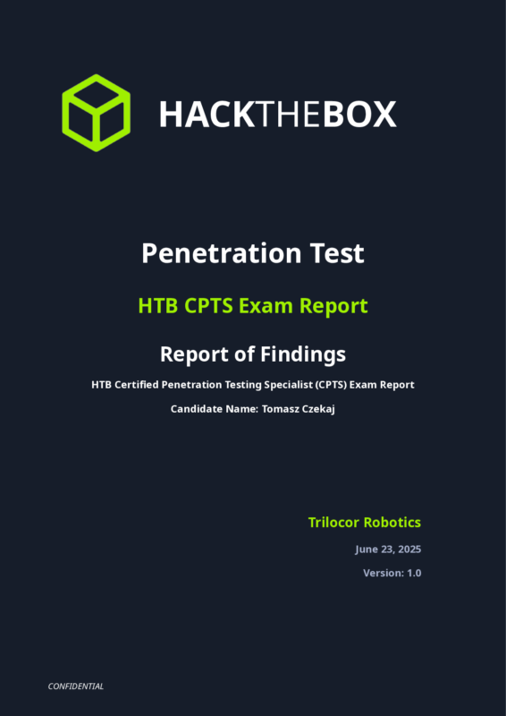Hack the Box Penetration Test HTB CPTS Report of Findings HTB Certifed Penetration Testing Specialist (CPTS) Exam Report