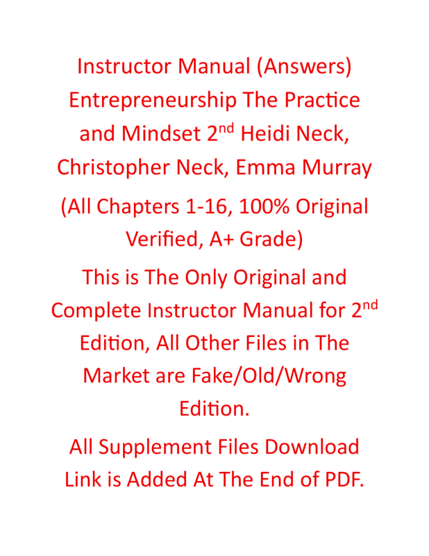 Instructors Manual for Entrepreneurship: The Practice and Mindset 2nd Edition By Heidi Neck, Christopher Neck, Emma Murray