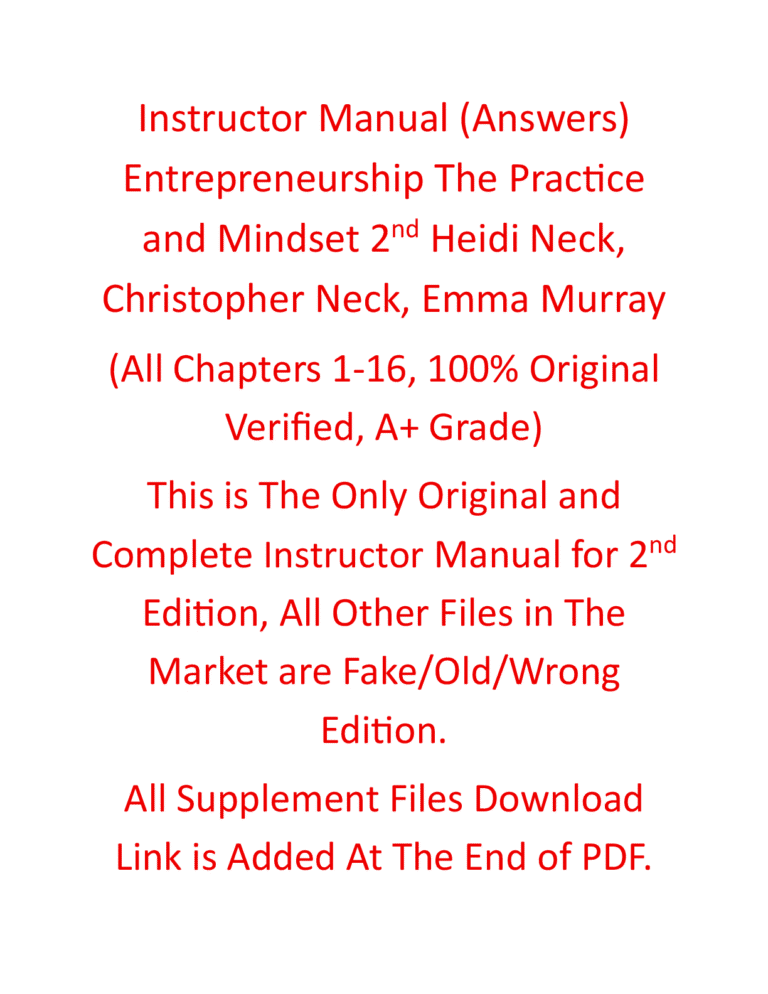 Instructors Manual for Entrepreneurship: The Practice and Mindset 2nd Edition By Heidi Neck, Christopher Neck, Emma Murray