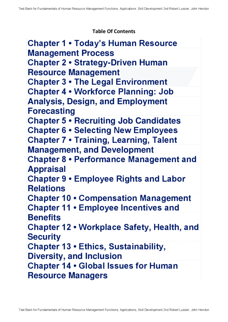 Test Bank for Fundamentals of Human Resource Management: Functions, Applications, Skill Development 2nd Edition By Robert Lussier, John Hendon