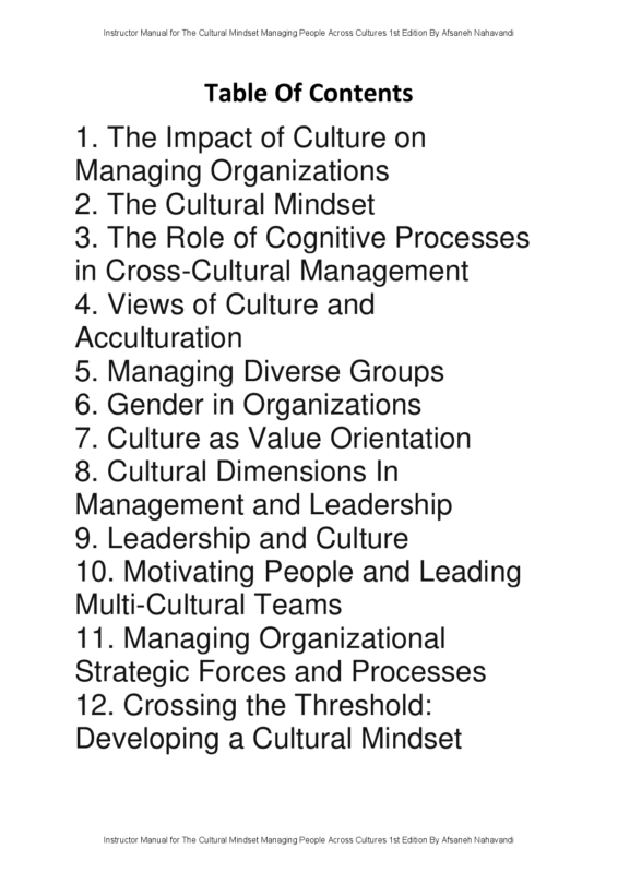 Instructor Manual for The Cultural Mindset Managing People Across Cultures 1st Edition By Afsaneh Nahavandi