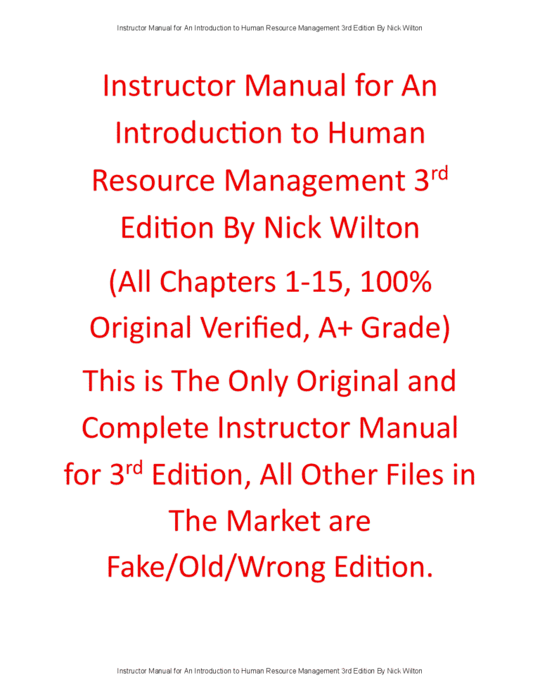 Instructor Manual for An Introduction to Human Resource Management 3rd Edition By Nick Wilton