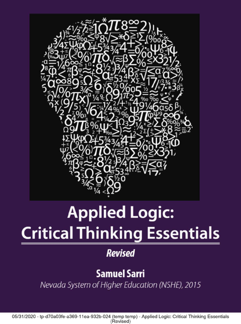Applied Logic: Critical Thinking Essentials (Revised) 1st Edition By Samuel Sarri