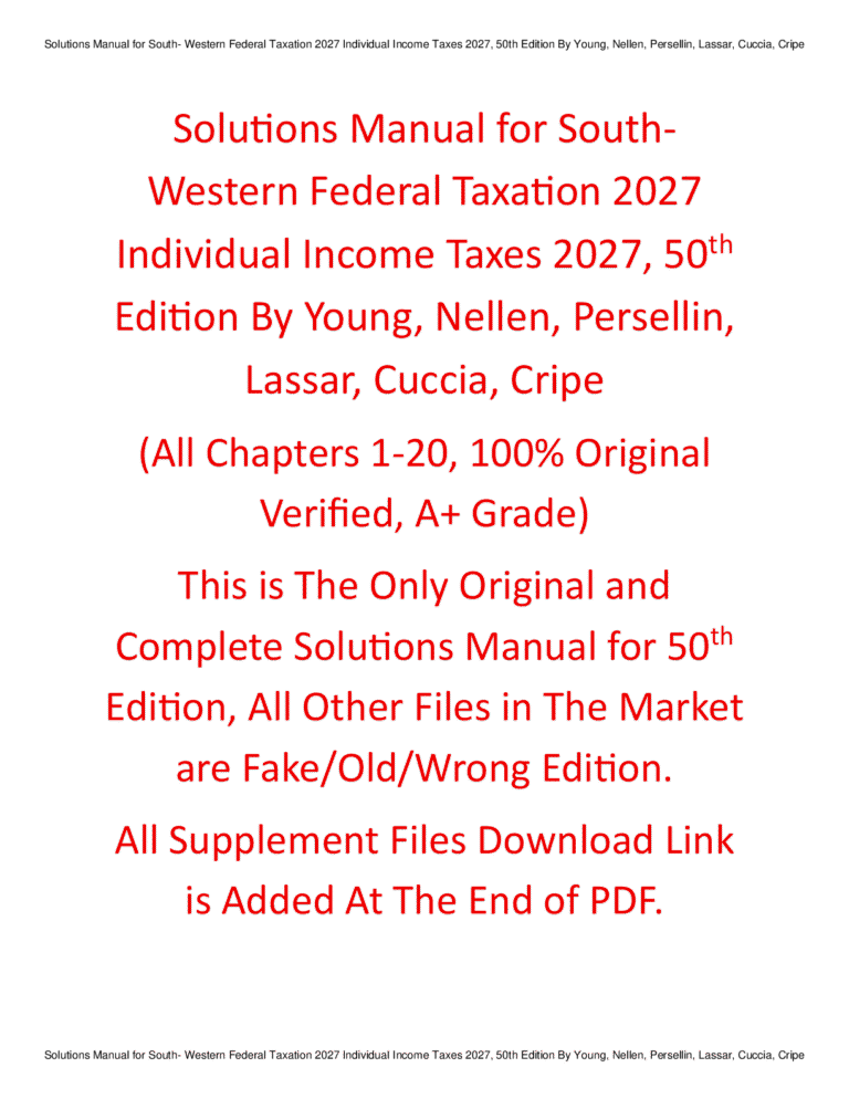 Solutions Manual South-Western Federal Taxation 2027 Individual Income Taxes, 50th Edition By Young, Nellen, Persellin, Lassar, Cuccia, Cripe