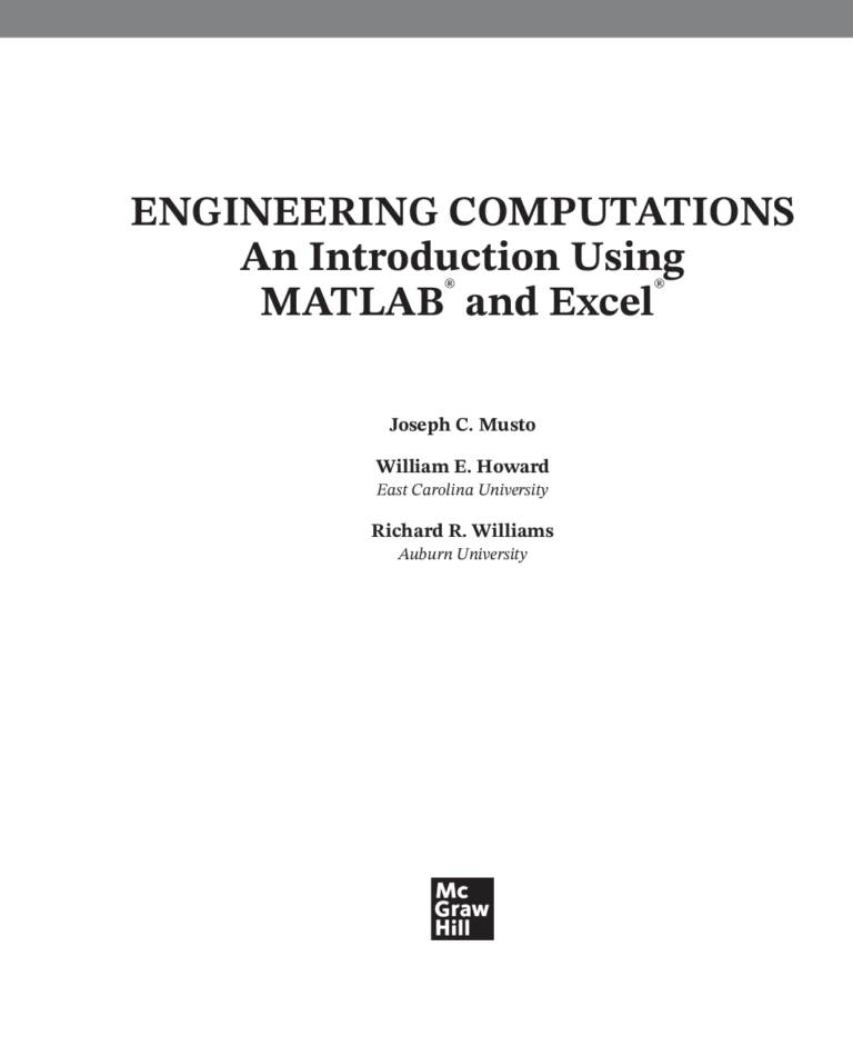Engineering Computation An Introduction Using MATLAB and Excel 2026 Evergreen Release By Joseph Musto, William E. Howard