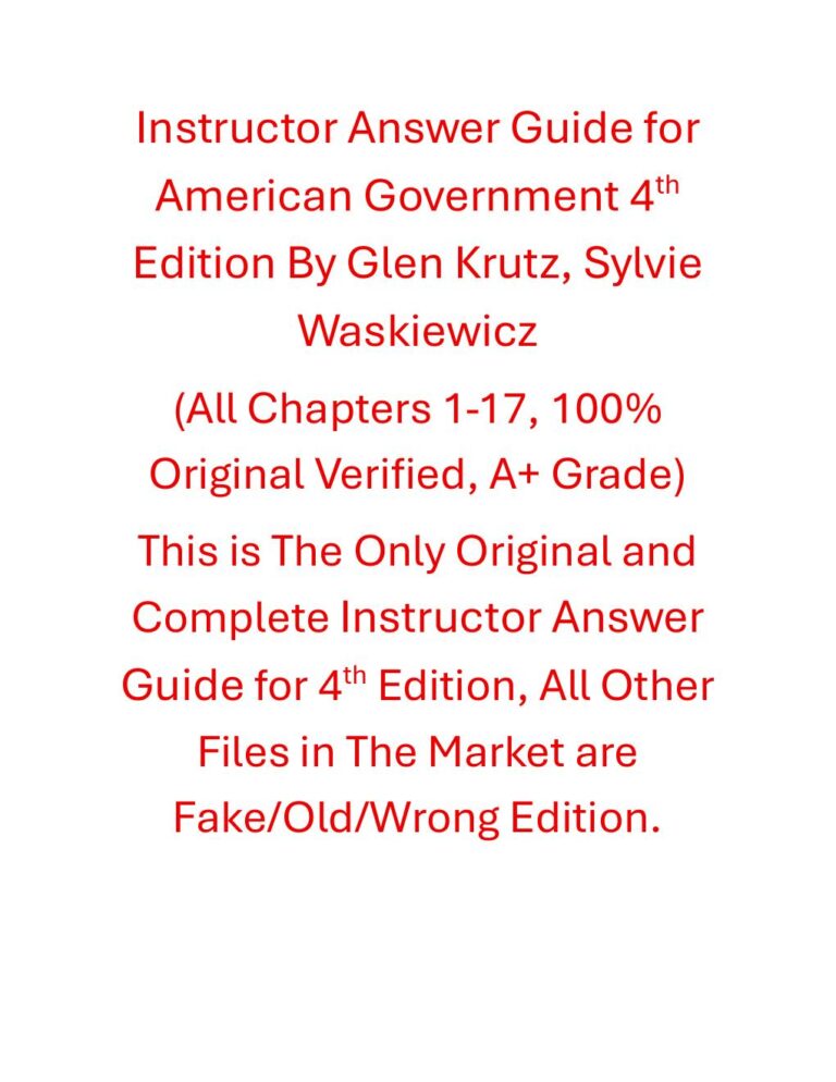 Instructor Answer Guide American Government 4th Edition By Glen Krutz, Sylvie Waskiewicz