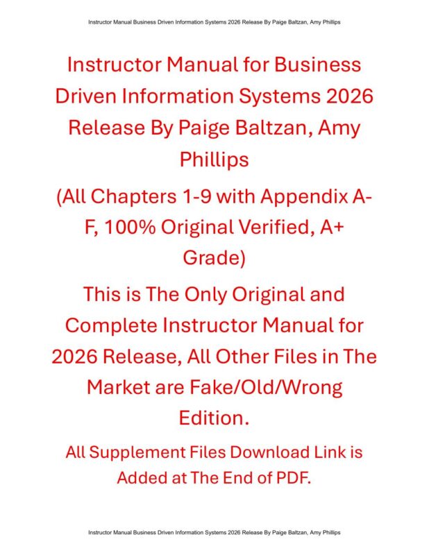 Instructor Manual for Business Driven Information Systems 2026 Release By Paige Baltzan, Amy Phillips