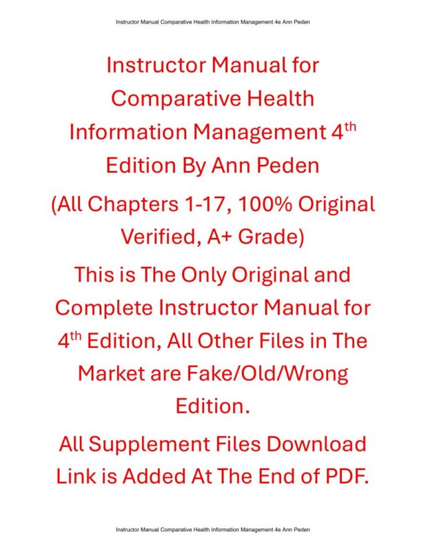 Instructor Manual for Comparative Health Information Management 4th Edition By Ann Peden