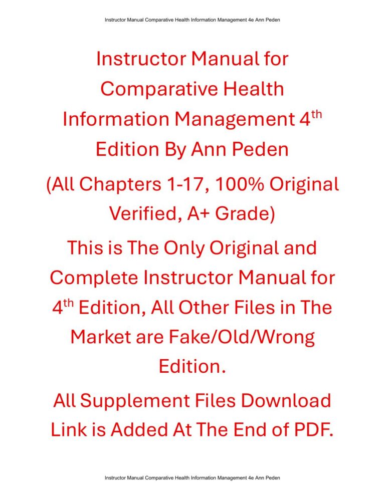 Instructor Manual for Comparative Health Information Management 4th Edition By Ann Peden