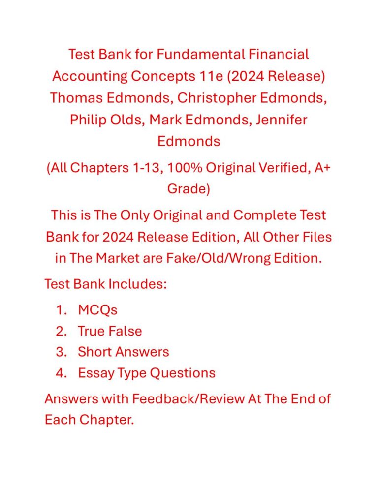 Test Bank Fundamental Financial Accounting Concepts 11th Edition (2024 Release) By Thomas Edmonds, Christopher Edmonds, Philip Olds, Mark Edmonds, Jennifer Edmonds