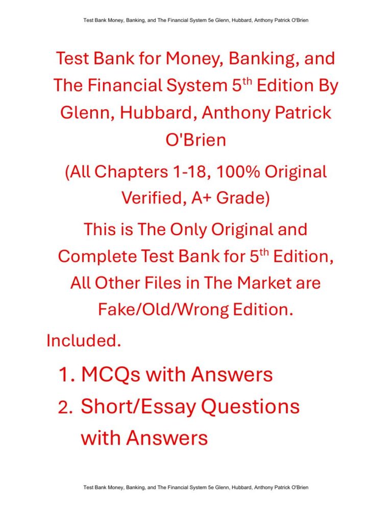 Test Bank For Money, Banking, and The Financial System 5th Edition By Glenn Hubbard, Anthony Patrick O’Brien