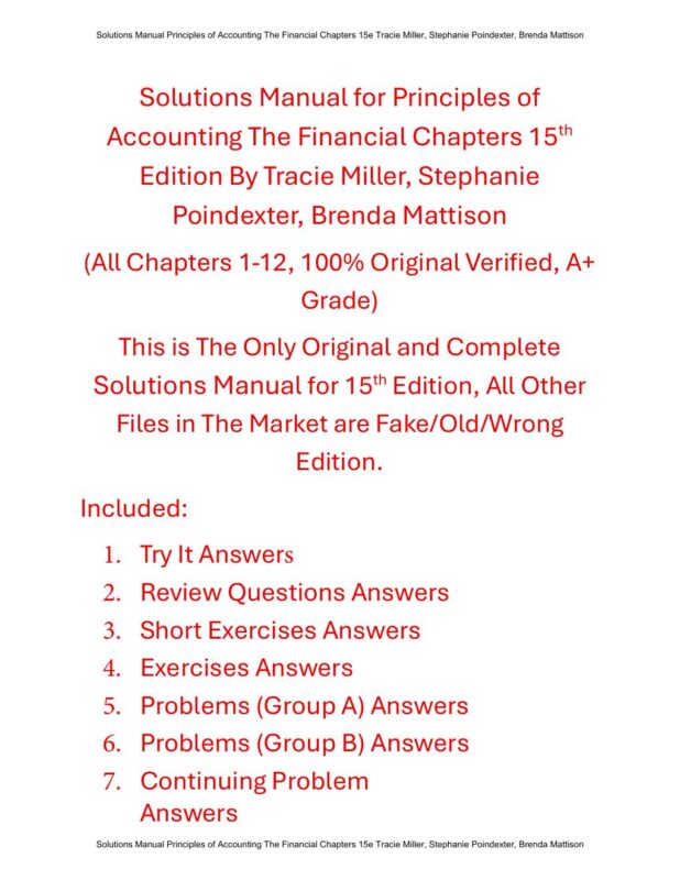 Solutions Manual for Principles of Accounting The Financial Chapters 15th Edition By Tracie Miller, Stephanie Poindexter, Brenda Mattison
