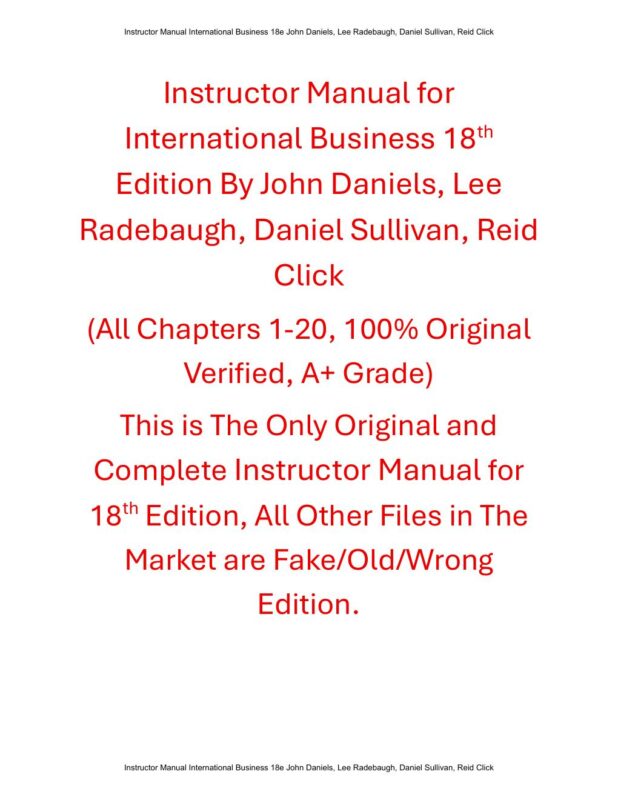 Instructor Manual For International Business 18th Edition By John Daniels, Lee Radebaugh, Daniel Sullivan, Reid Click