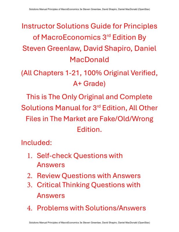 Instructor Solutions Guide for Principles of MacroEconomics 3rd Edition By Steven Greenlaw, David Shapiro, Daniel MacDonald