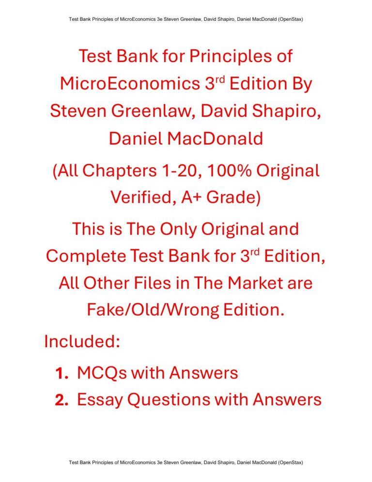 Test Bank for Principles of MicroEconomics 3rd Edition By Steven Greenlaw, David Shapiro, Daniel MacDonald