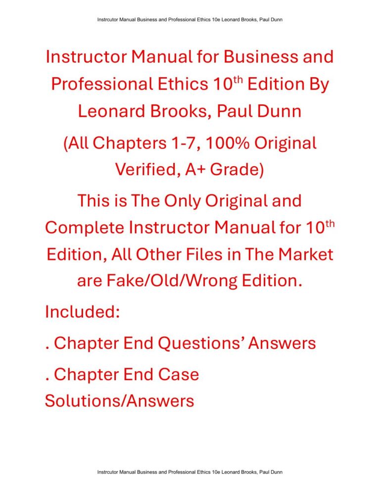 Instructor Manual For Business and Professional Ethics 10th Edition By Leonard Brooks, Paul Dunn