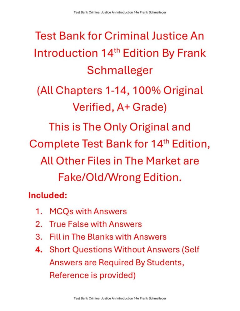 Test Bank For Criminal Justice An Introduction 14th Edition By Frank Schmalleger