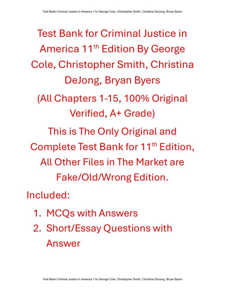 Test Bank For Criminal Justice in America 11th Edition By George Cole, Christopher Smith, Christina DeJong, Bryan Byers